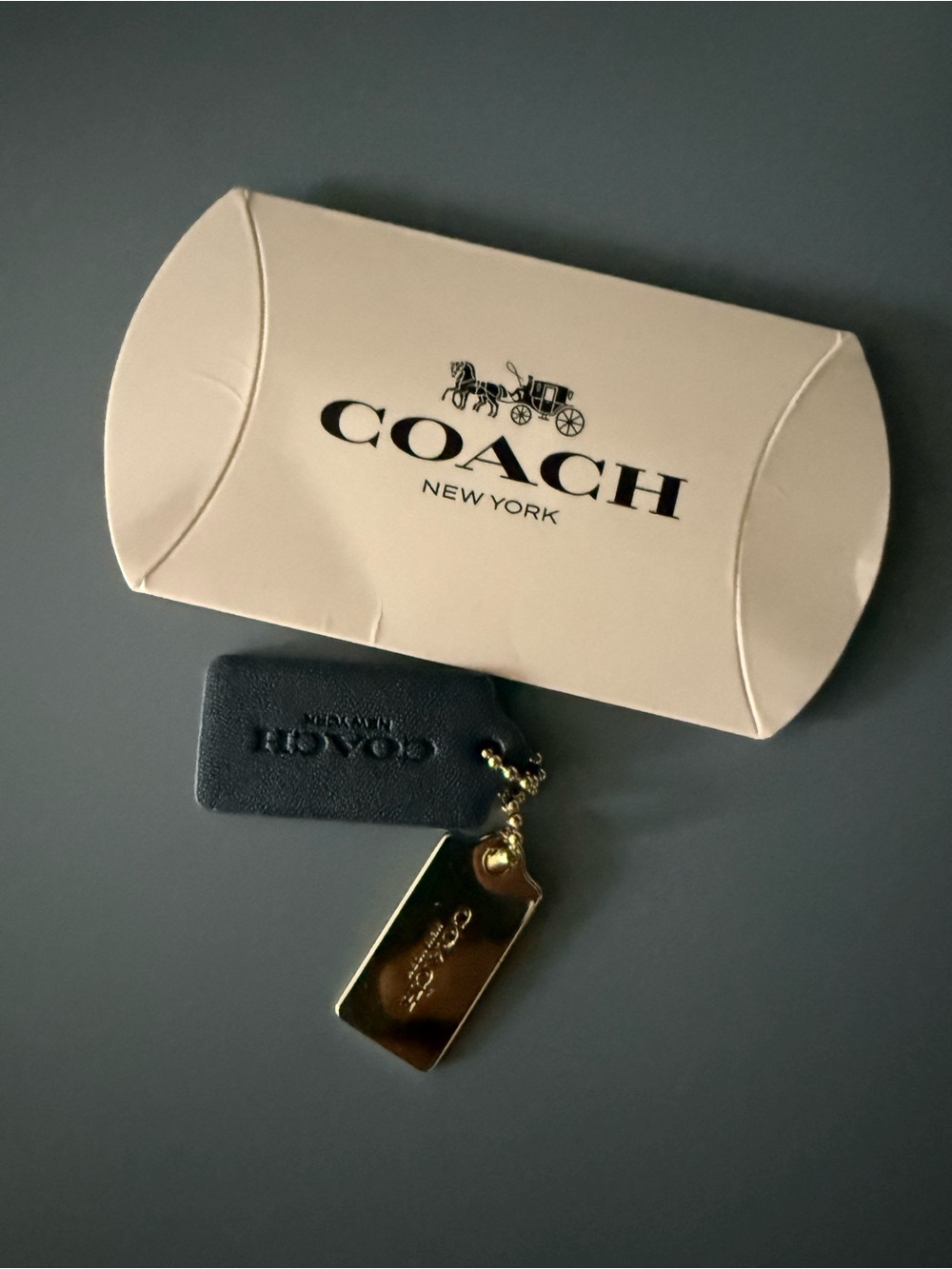 Coach Black Leather Key & Gold-Tone Tag Set
